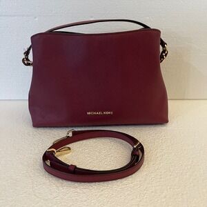 Michael Kors Merlot Saffiano Leather Satchel Crossbody Bag Gold Hardware